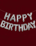 16in Silver Happy Birthday Letter Banner Balloons – Metallic Foil Birthday Banner Set Nostalgie Flowers