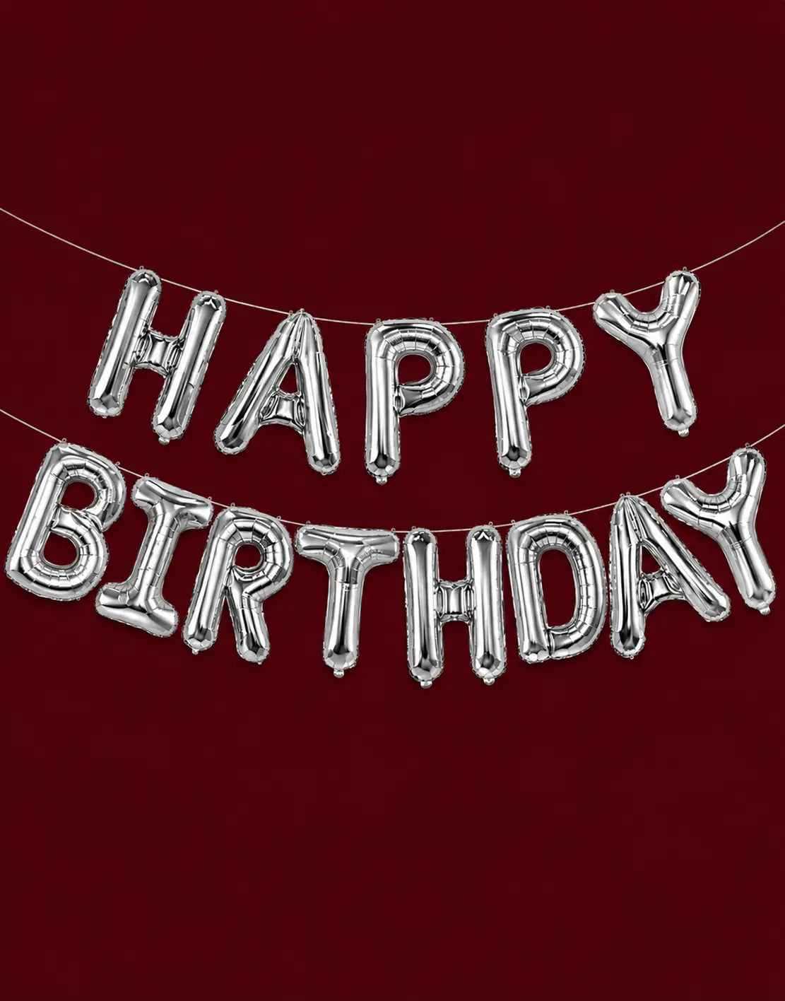 16in Silver Happy Birthday Letter Banner Balloons – Metallic Foil Birthday Banner Set