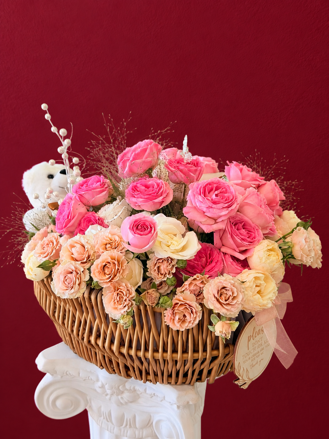 Blush Romance Flower Basket Nostalgie Flowers