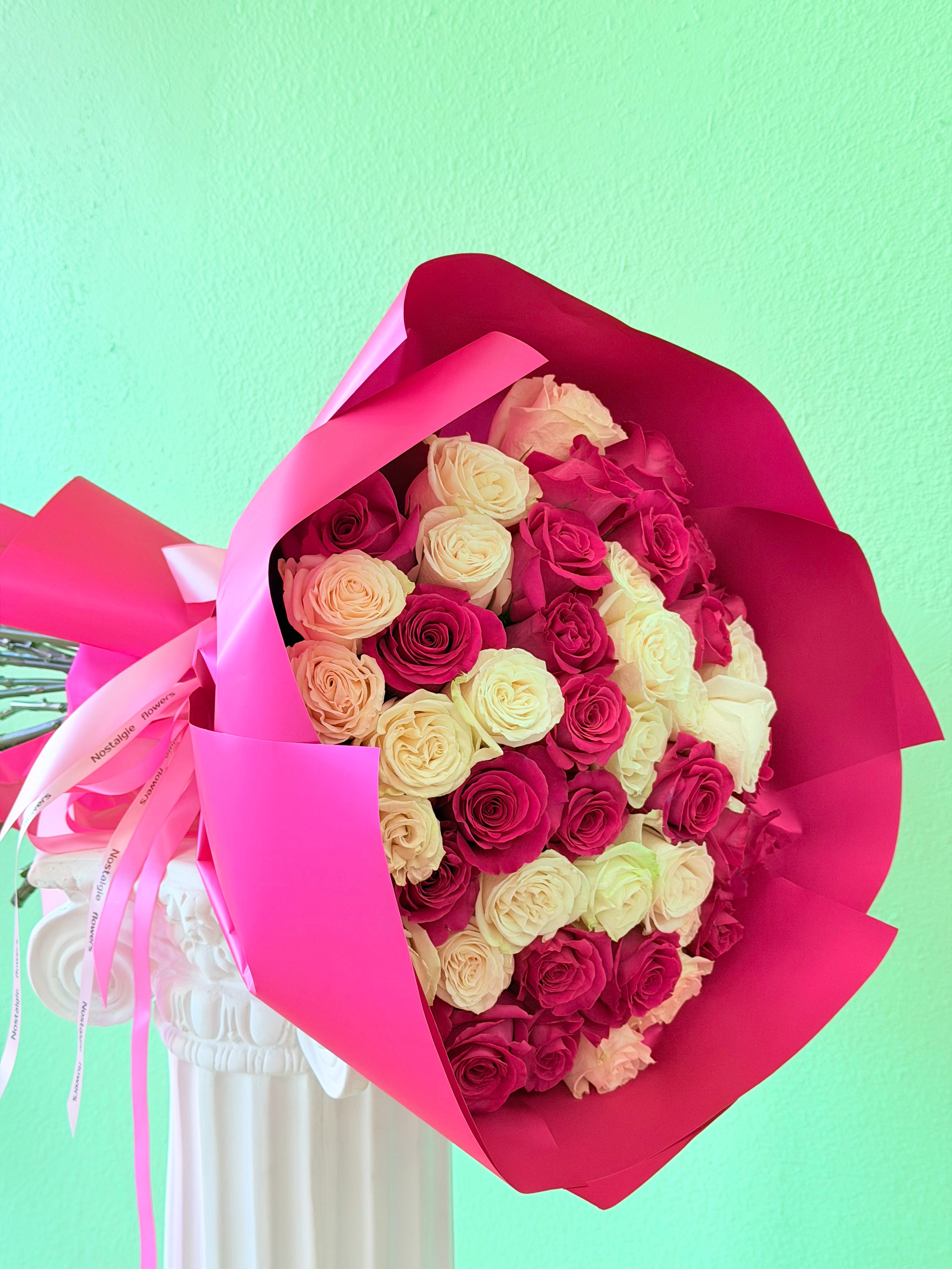 50 Roses Blush & Fuchsia Bouquet