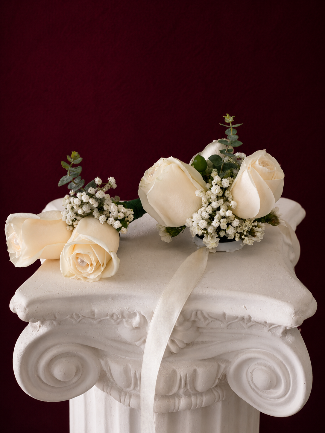 White Rose Corsage & Boutonniere Set