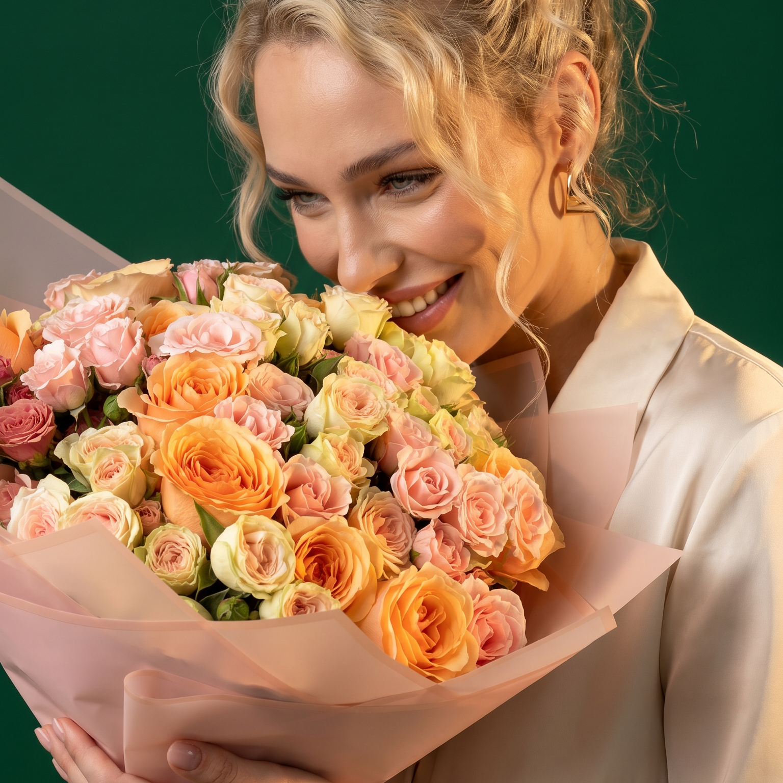 Woman holding a bouquet of flowers 